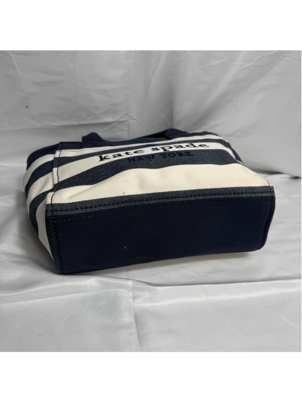 Women's Kate Spade Canvas Tote Bag One Size Navy Blue and White Striped - Picture 6 of 9